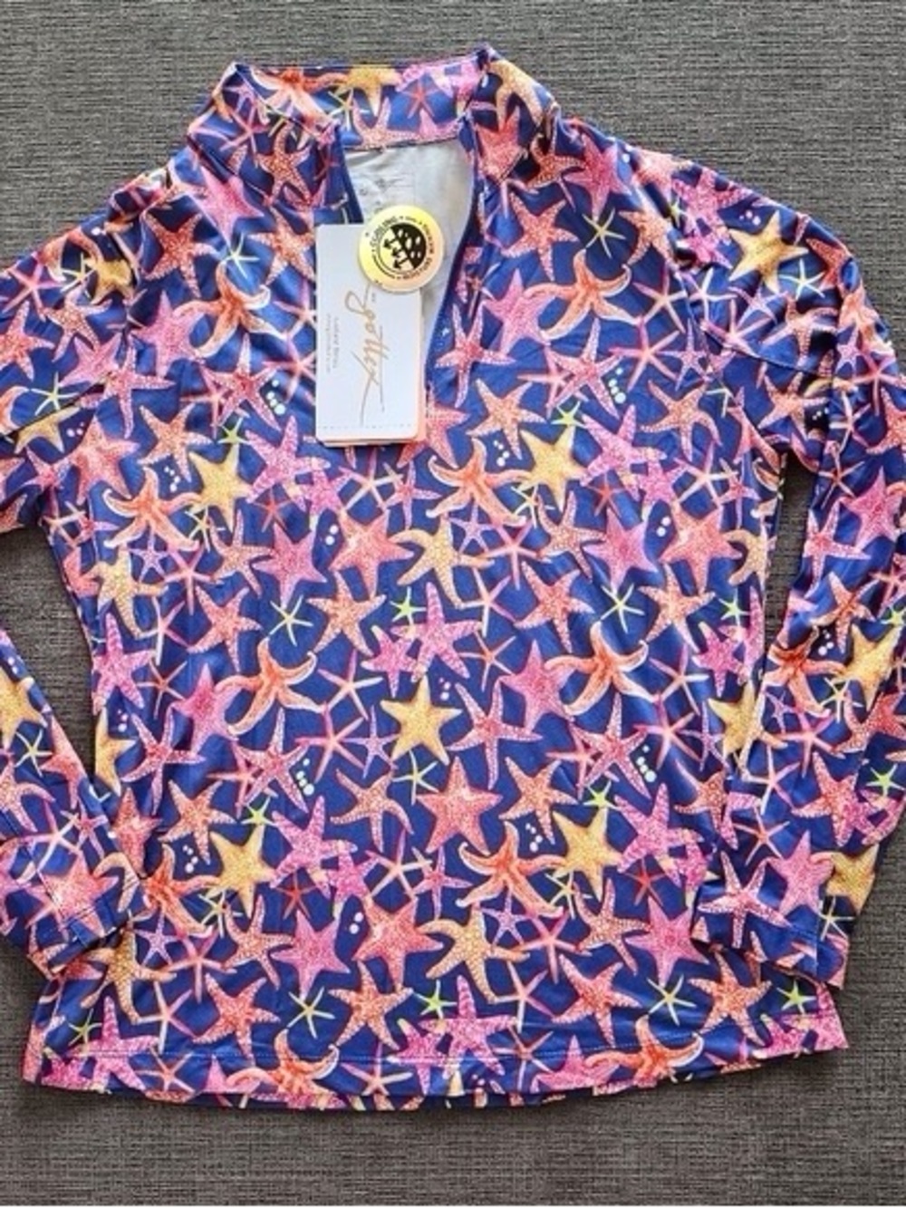 Gottex Navy Starfish Print Swim Coverup with Pink & Yellow Accents